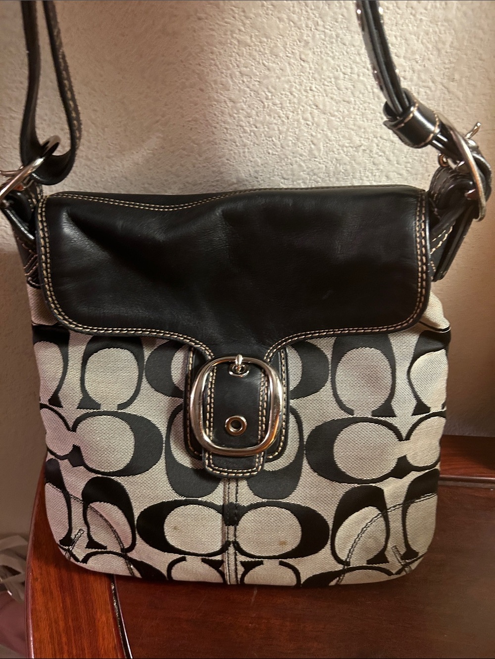 Coach Black and Gray Signature Bleaker Canvas Crossbody Bag